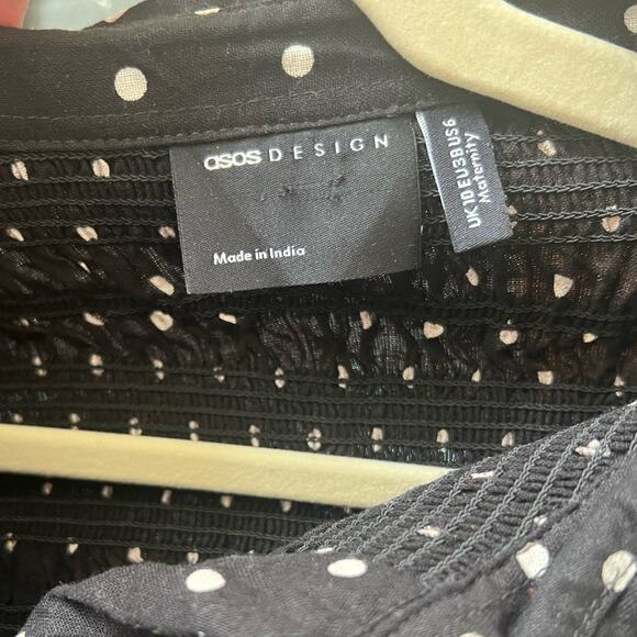 ASOS Design Black Polka Dot Cotton Maternity Shirred Button-Down Dress US 6 - Picture 14 of 15